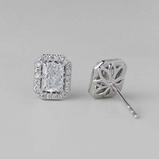 0.5CT Radiant Petal Halo Lab Grown Diamond Earrings