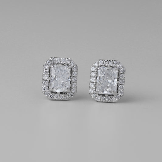 0.5CT Radiant Petal Halo Lab Grown Diamond Earrings