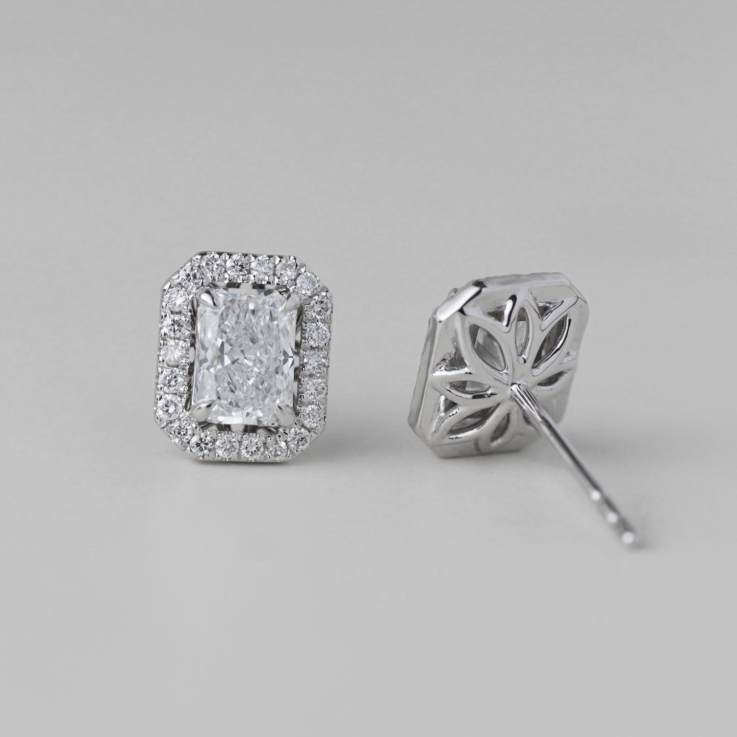 0.5CT Radiant Petal Halo Lab Grown Diamond Earrings