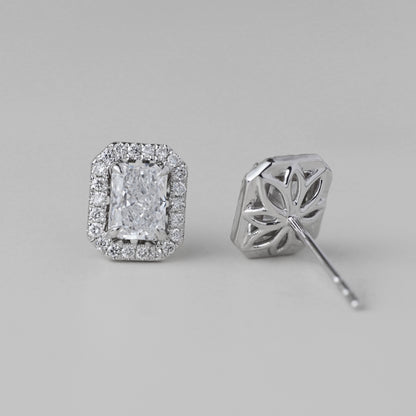 0.5CT Radiant Petal Halo Lab Grown Diamond Earrings
