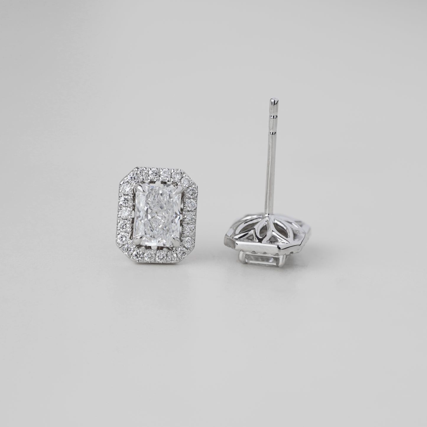 0.5CT Radiant Petal Halo Lab Grown Diamond Earrings